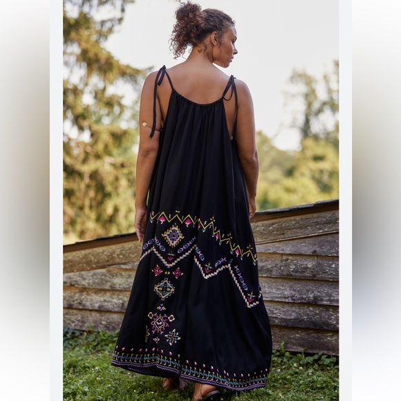 By Anthropologie Embroidered Halter Maxi Dress in Black Size XS - Picture 3 of 10